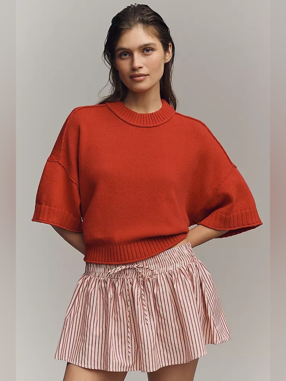 Anthropologie Women’s Goldie 100% Cotton Sweater Size Large Rust Red Relaxed Fit